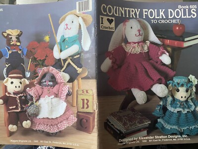 Country Folk Dolls to Crochet | Kappie Originals #605 Pig Rabbit cat animals