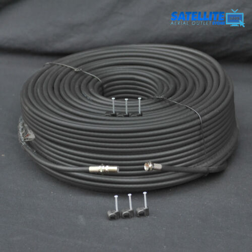 30m Black RG6 Satellite Coax Cable For Sky Freesat TV Aerial + Fitted F plug - Picture 1 of 4