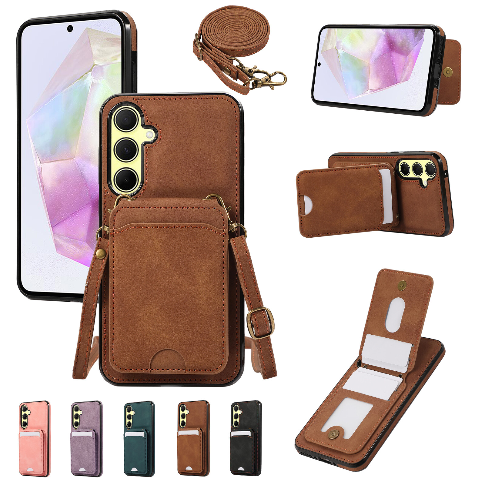 For Samsung Galaxy A55 A54 A35 A25 A15 A14 A13 Leather Lanyard Wallet Phone Case