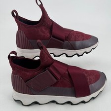 Sorel Kinetic Walking Shoes WOMENS Burgundy Gray Hook Loop Close Sneakers SIZE 8