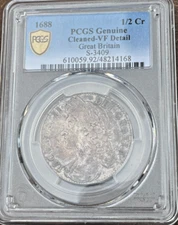 1688 Silver 1/2 Crown Great Britain King James II Very RARE English Coin .925 Ag