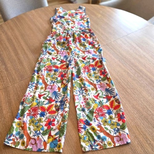 Boden Kids Girls Tropical Print Cotton Jumpsuit Sleeveless Cut Out Back Wode Leg - Picture 3 of 10