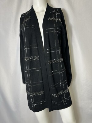 Vila Milano Womens Open Front Wool Blend Lg Cardigan Sweater Jacket Black NWT M