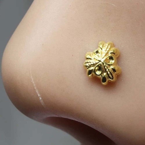 Indian Nose Stud, Gold plated nose ring, Push Pin nase stud 18g