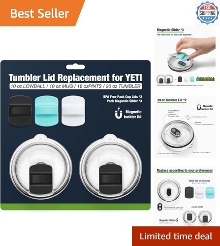 Leak-Proof 20oz Magnetic Slider Lids for YETI Tumblers - BPA Free 2 Pack