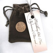 Lucky Sixpence Gray Velvet Bag Tag Queen Elizabeth II Coin Unique Wedding Gift
