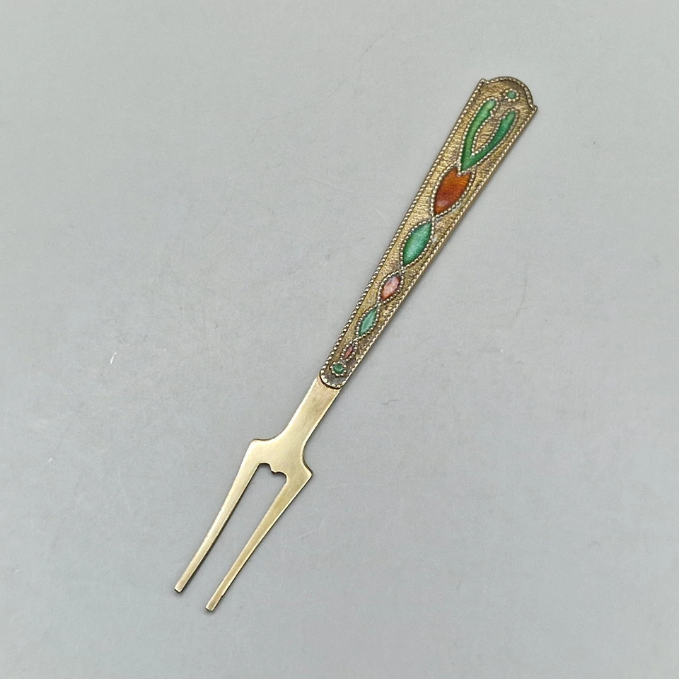 Russian Gilded 875 Silver & Enamel Appetizer Seafood Cocktail Fork - Image 2 of 4