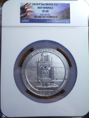 2010 P 5 OZ. .999 SILVER 25C SP68 HOT SPRINGS COMMEMORATIVE - NGC
