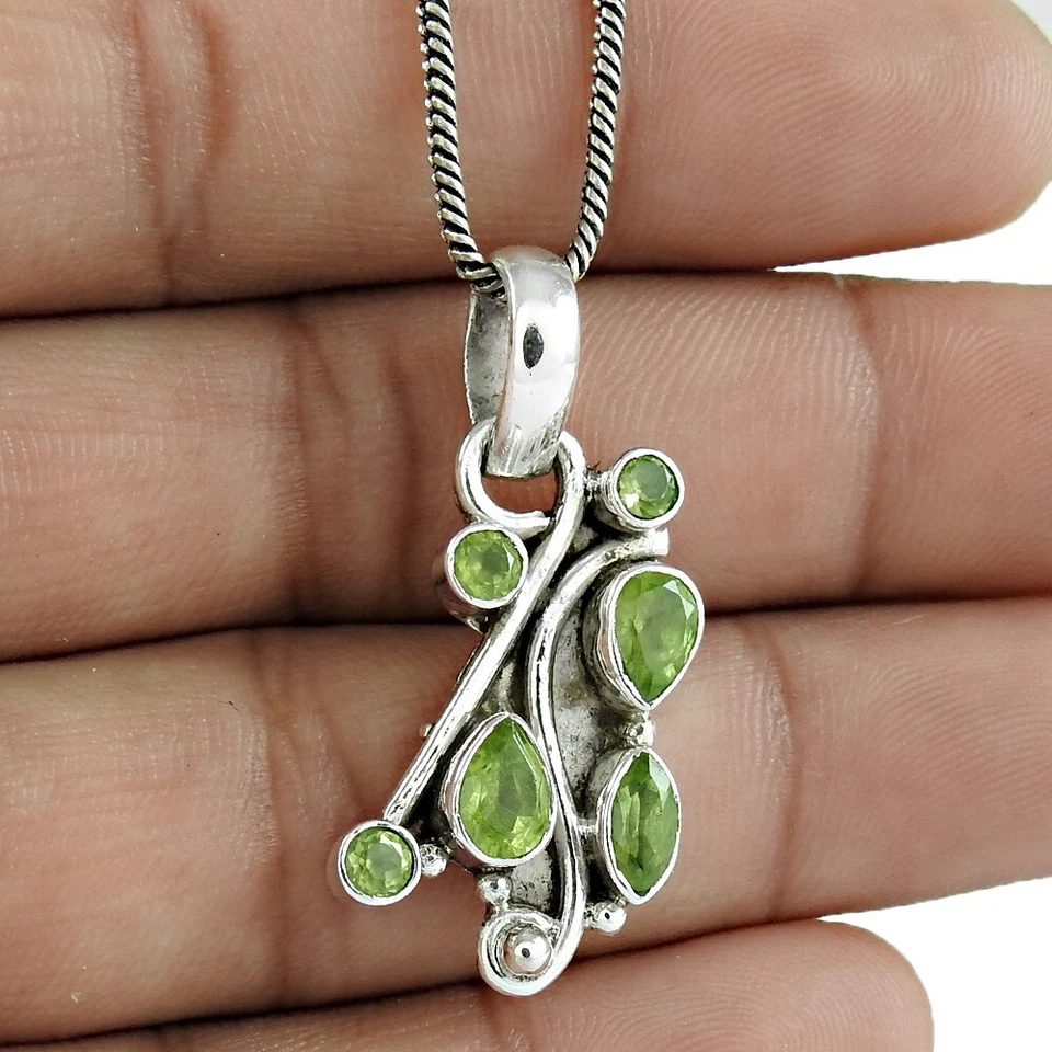 Joyería de regalo de Navidad colgante étnico de peridoto natural de plata de ley 925 X57 Foto 2 de 4