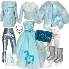Eledoll Clothes Fashion Pack for 12 inch Fashion Doll Blue Fur Set CRYSTAL