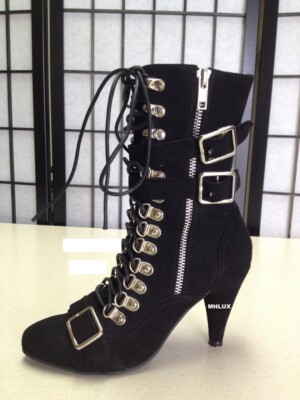 NEW *RARE* BEBE KELLY HAYDEN BLACK BUCKLE LACE UP ZIP UP BOOTIES BOOTS SIZE 5