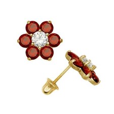 14k Yellow Gold Flower CZ Stud Earrings