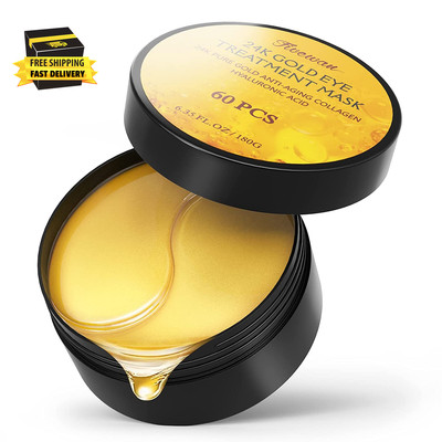 24K Gold under Eye Patches - 60 Pcs Eye Mask Pure Gold Anti-Aging Collagen Hyalu