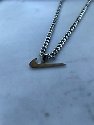 Silver Nike Necklace Nike Swoosh Necklace 5mm Cuban 22 - Main Image