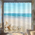 Starfish Beach Theme Shower Curtain Fabric, Tropical Sea Waves Seashell Conch