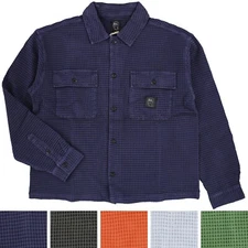 Brain Dead Waffle Shirt Button Front Long Sleeve Double Chest Front Pockets