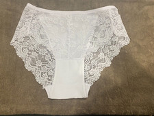 Women Floral Lace High Rise Brief Panty Sz L White
