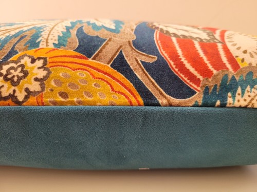 William Morris Sanderson Cantaloupe Indigo Velvet Fabric & Teal Cushion Cover - Picture 5 of 17