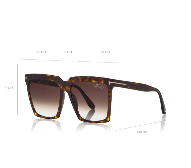 Tom Ford Sabrina-02 FT764 58-16 140 Square DARK HAVANA Polarized