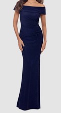 Xscape Women's Navy Blue Embellished Stretch Off-The-Shoulder Gown Dress Sz 16