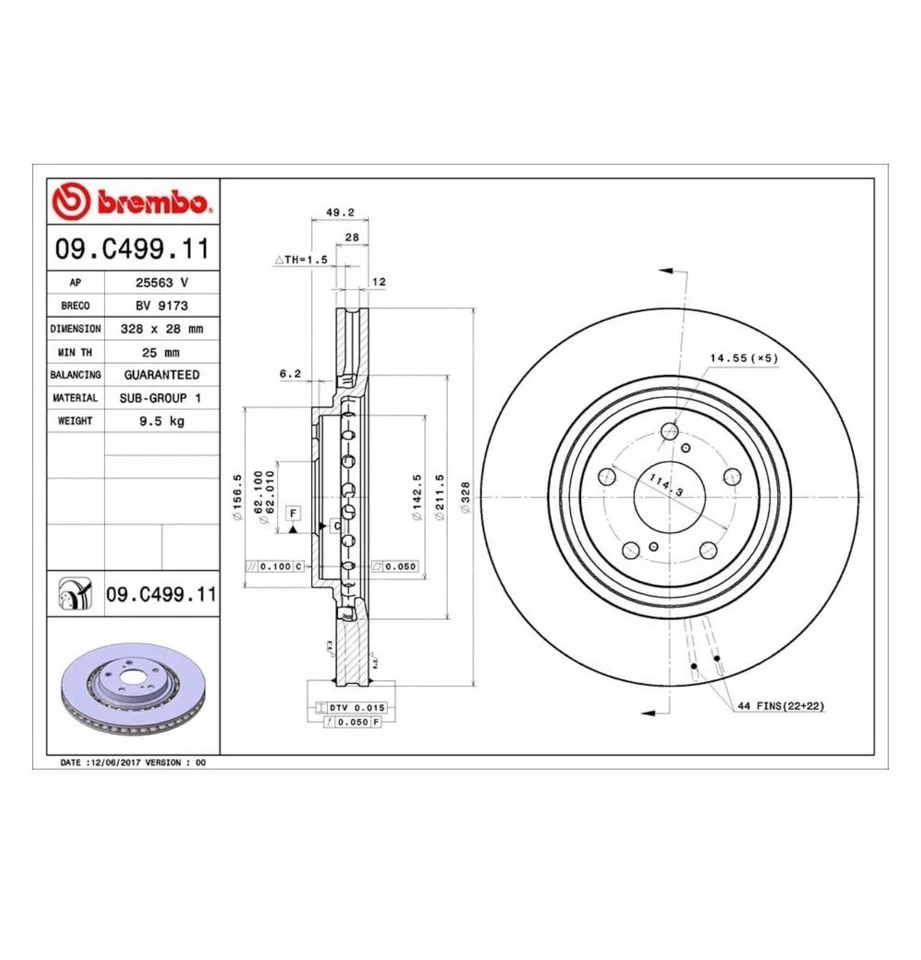 Rotor de freno delantero ventilado liso serie recubierto UV para Toyota Highlander 08-19 Foto 2 de 3