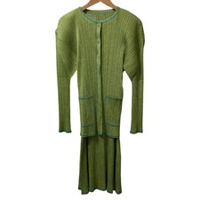 PLEATS PLEASE Tweed Transfer Print Cardigan Dress Size 3/4 Green Women USED