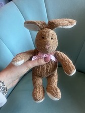 Tesco 2005 Bunny Rabbit Brown Soft Plush Toy Pink Spotty Pink Bow 9" Vintage 05