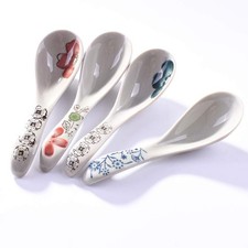 Japanese Soup Spoon Set of 4 Asian Ceramic Ramen Spoons for Wonton Pho BHF