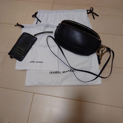 ISABEL MARANT Shoulder bag Hand bag Logo Zipper Leather Black Gold Women