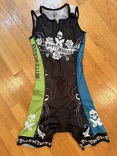 Betty Designs Womens XS Triathlon Suit Trisuit Skinsuit Cycling Swim green/blue