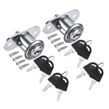 23mm Drawer Locks, 2 Pack Zinc Alloy Chrome Finish Desk Door Lock, Silver Tone