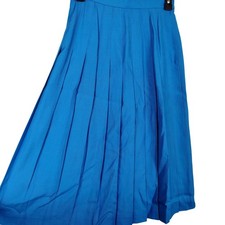 Talbots Petites Blue Pleated Linen Blend Midi Skirt Size 6P Made in USA Italian