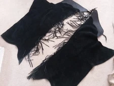 Fabulous black custom show chaps with sterling buckles, tooled leather yoke