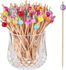 100-Pack Cocktail Picks, Colorful Pearl Fancy Toothpicks for Appetizers, Wooden