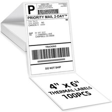 4x6 Thermal Labels, Pack of 100 4x6 Fold Thermal Labels
