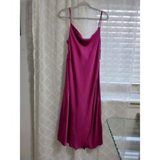 Dex Satin Slip Midi Dress Fuchsia Berry Cowl Neck Spaghetti Straps Size Medium