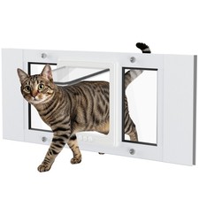 SAKSUN Cat Door for Window, Weatherproof Aluminum Frame, Flap, Pet Door 27-32"