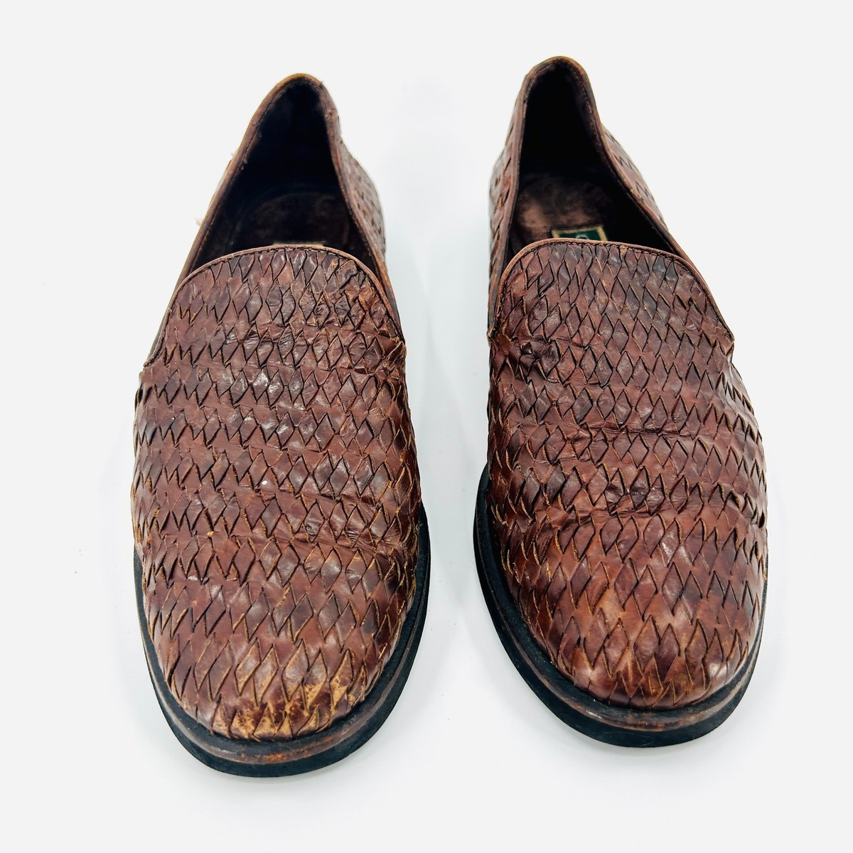 Vintage 80s Cole Haan Brown Woven Leather Loafers Made in  display picture 2