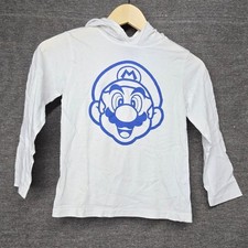 Nintendo Super Mario Boys White Blue Graphic Hoodie Long Sleeve Shirt Size 5/6