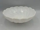 Vintage MCM Hazel Atlas Swirl Milk Glass Bowl With scalloped rim White Some Wear