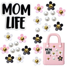 24pcs Bogg Bag Charms, White Pearls, Flowers, Black Momlife, Inserts