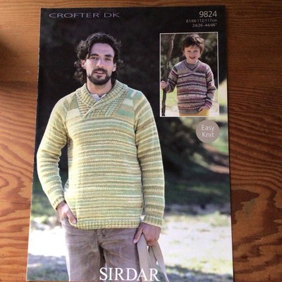 Sirdar Crofter D/K Herren/Jungen V-Ausschnitt Pullover Strickmuster Größe 24-46  9824