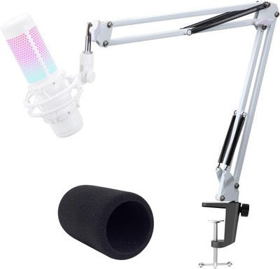 Mikrofonarm Weiß Professioneller Studio Boom Arm mit Popschutz und Adaptern