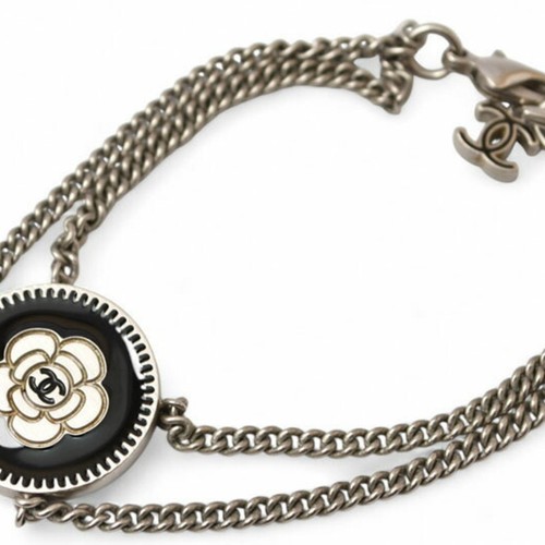 Chanel bangle chain bracelet CHANEL CC Coco Camellia medallion silver ...