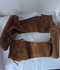 Minnetonka 1822 Men's Size 13 Brown Suede Knee High Fringe Top Moccasin Boots