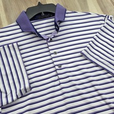 Greyson Polo Shirt Mens Large Purple White Striped Golf Performance Stretch L