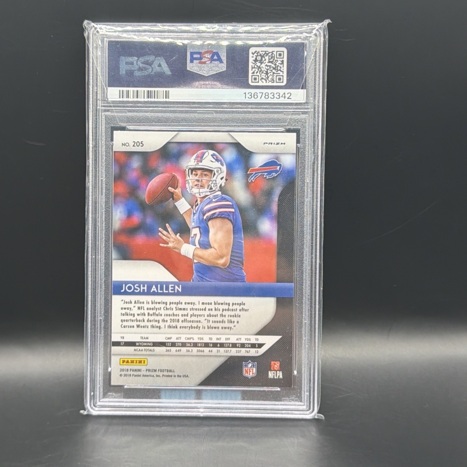 2018 Prizm Josh Allen RC Rookie SILVER #205 PSA 9 MINT view 3
