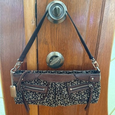 DKNY Monogram Baguette Shoulder Bag   Brown & Black
