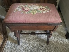 Antique Eastlake Victorian Stool Bench/Needlepoint Seat/Storage 18x10.5 19tall