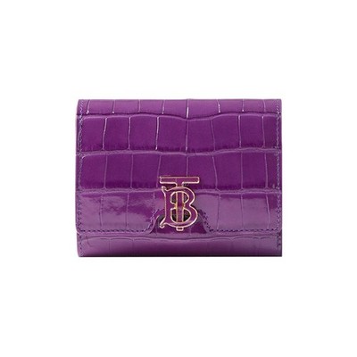 Burberry Flap Crocodile-Embossed Calfskin Wallet, Women, Purple 4.5x0.9x3.5 in